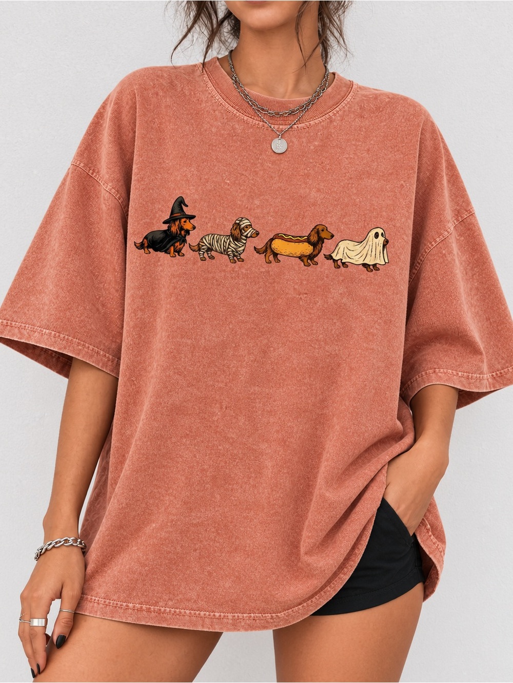 Halloween Dachshund Costumes Comfort Colors Unisex T-shirt Spooky Dog